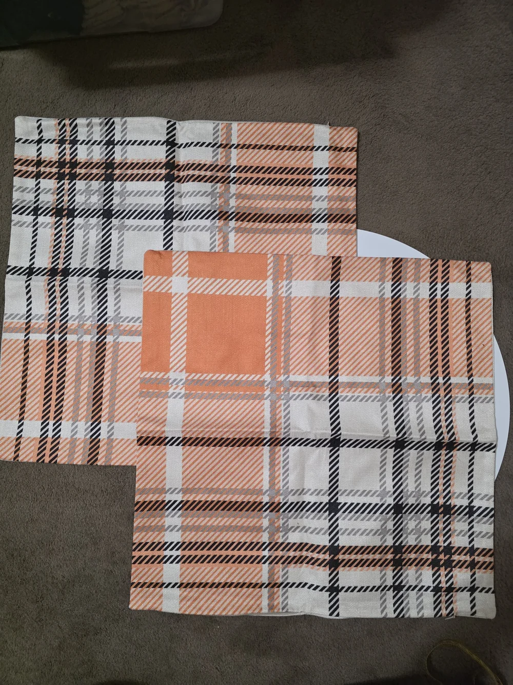 Plaid Accent Pillow Covers in Peach and Cream - Set of 2 Measures 18x18